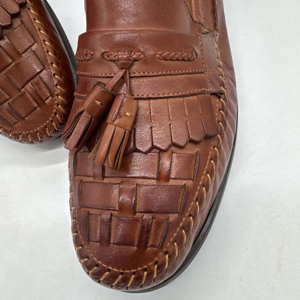 Giorgio Brutini Men's Woven Tassel Loafers Brown Leather Shoes 10M